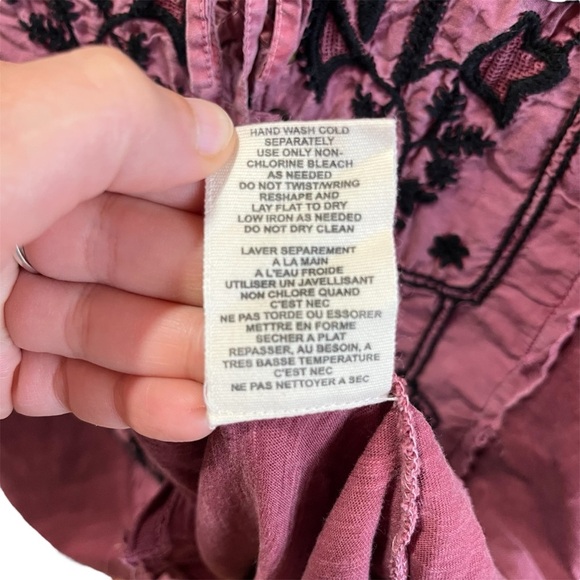 Free People Mauve Tunic with Black Embroidery Lace Up Raw Hem Festival Boho - Picture 2 of 9